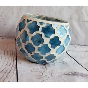 Mosaic Candle Holder Blue 3in Tall